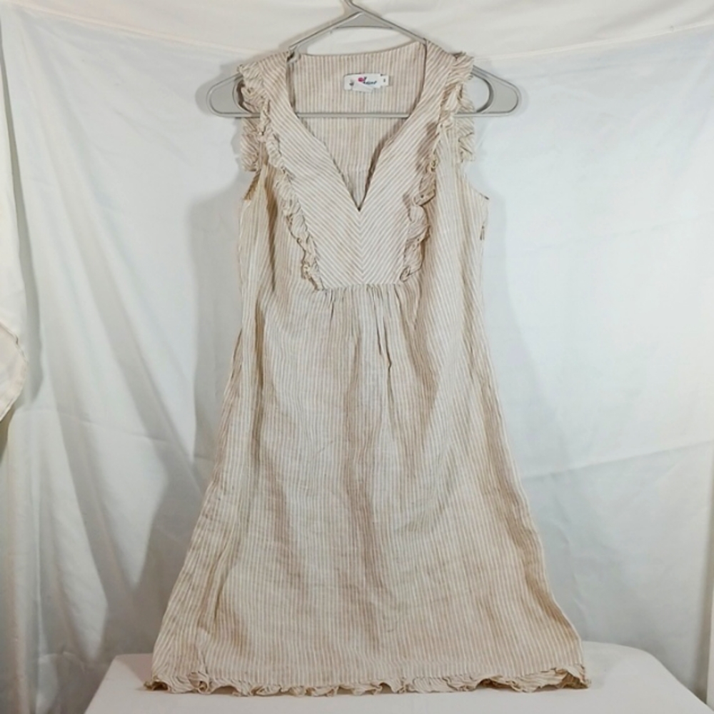 Vinyard Vines linen summer dress in cream and tan